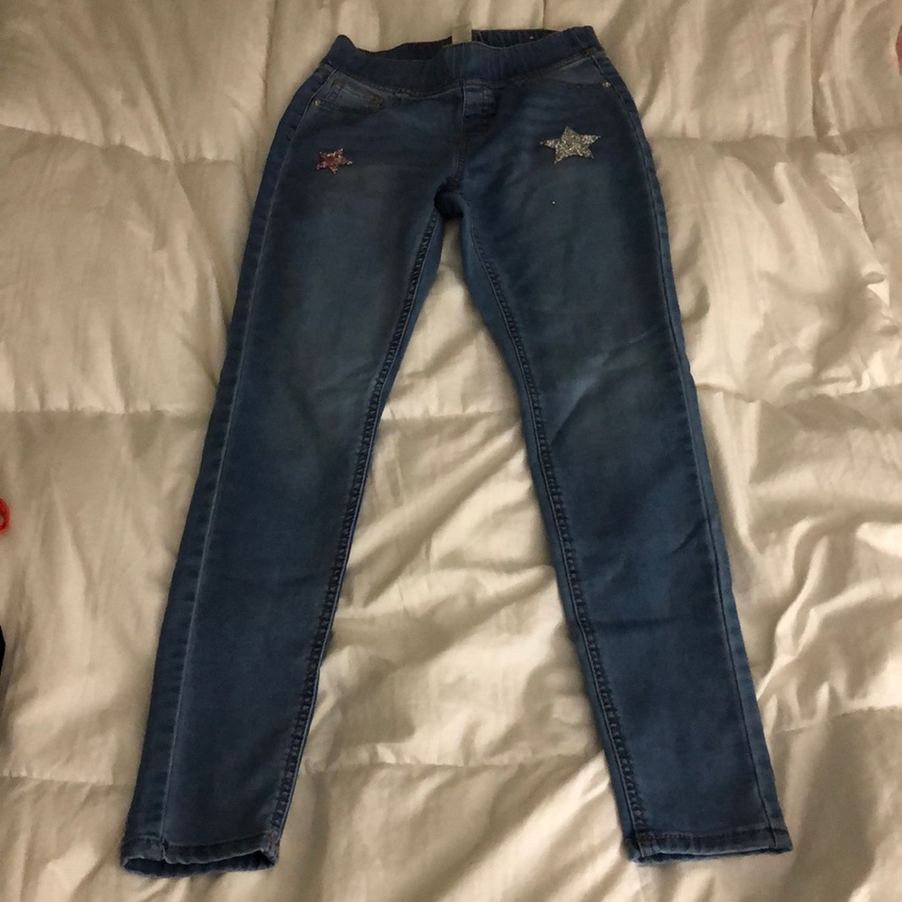 Justice Jeans Jeggings rhinestone patches Sz 14